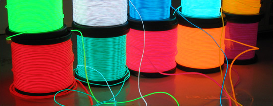 EL (Electroluminescent) wire comes in various sizes and colors 